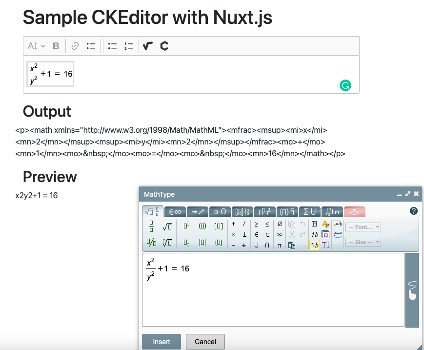 CKEditor with MathType plugin in Nuxt.js