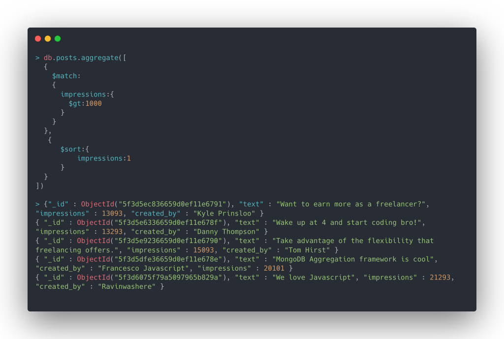 MongoDB Aggregation $sort example