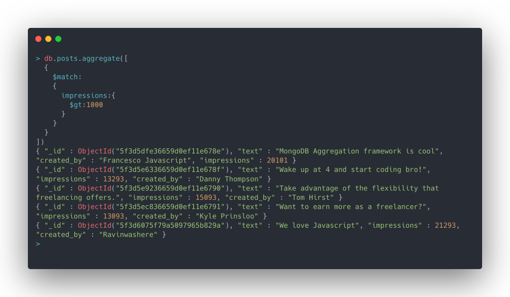 MongoDB Aggregation $match result