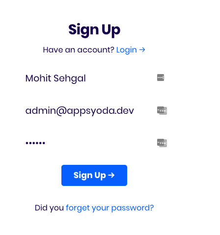 Signup UI in Factor App