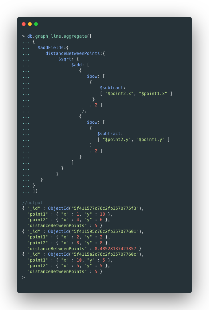 $sqrt example in aggregate pipeline MongoDB